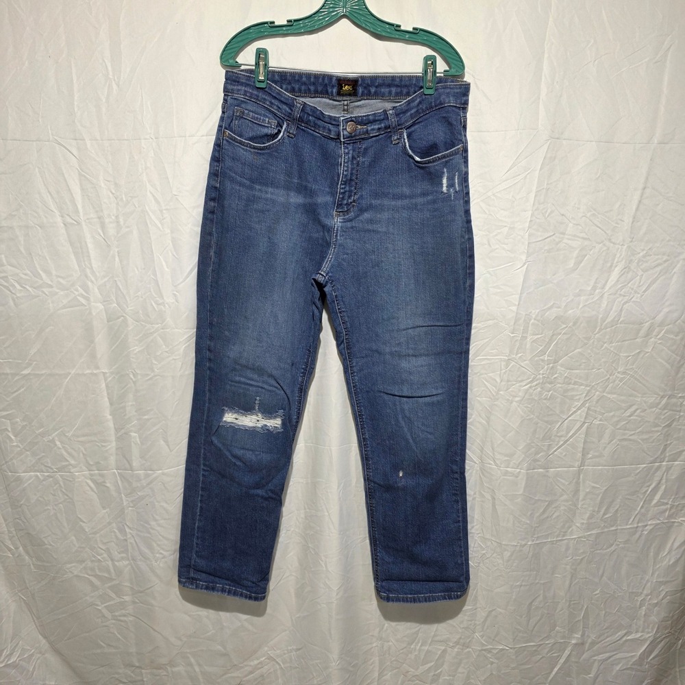 Dickies Womens Carpenter Jeans Size 14 Dark Wash Raw Hem Stretch FD270DSW
